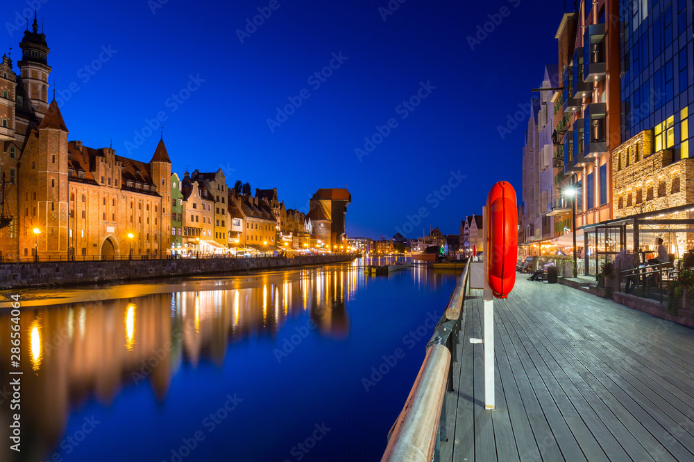 Beautiful architecture of the old town in Gdansk at dusk, Poland.