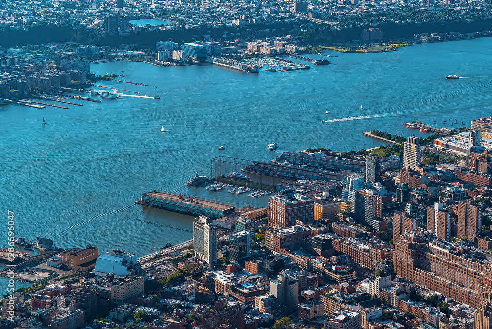 Aerial view of the skyscrapers of in Manhattan, New York City