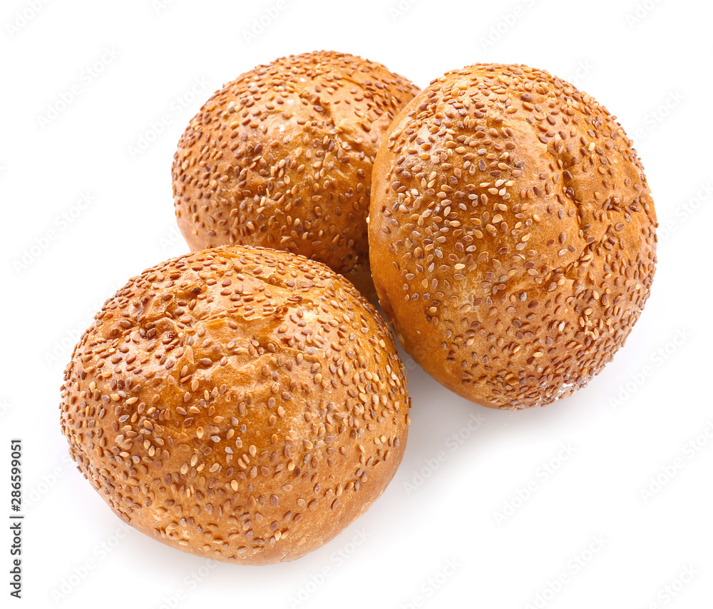 Tasty buns on white background