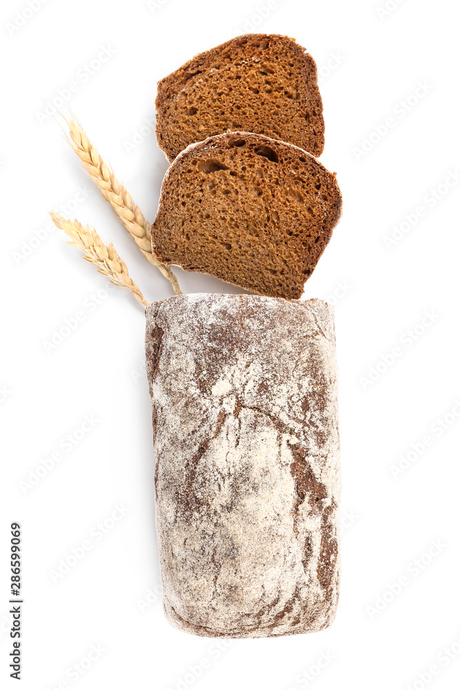 Tasty cut bread on white background