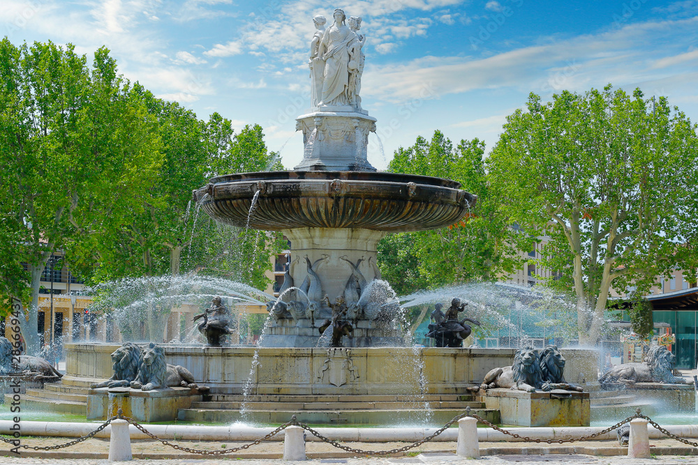 fountain “la rotonde” in the city of  aix en provence -france