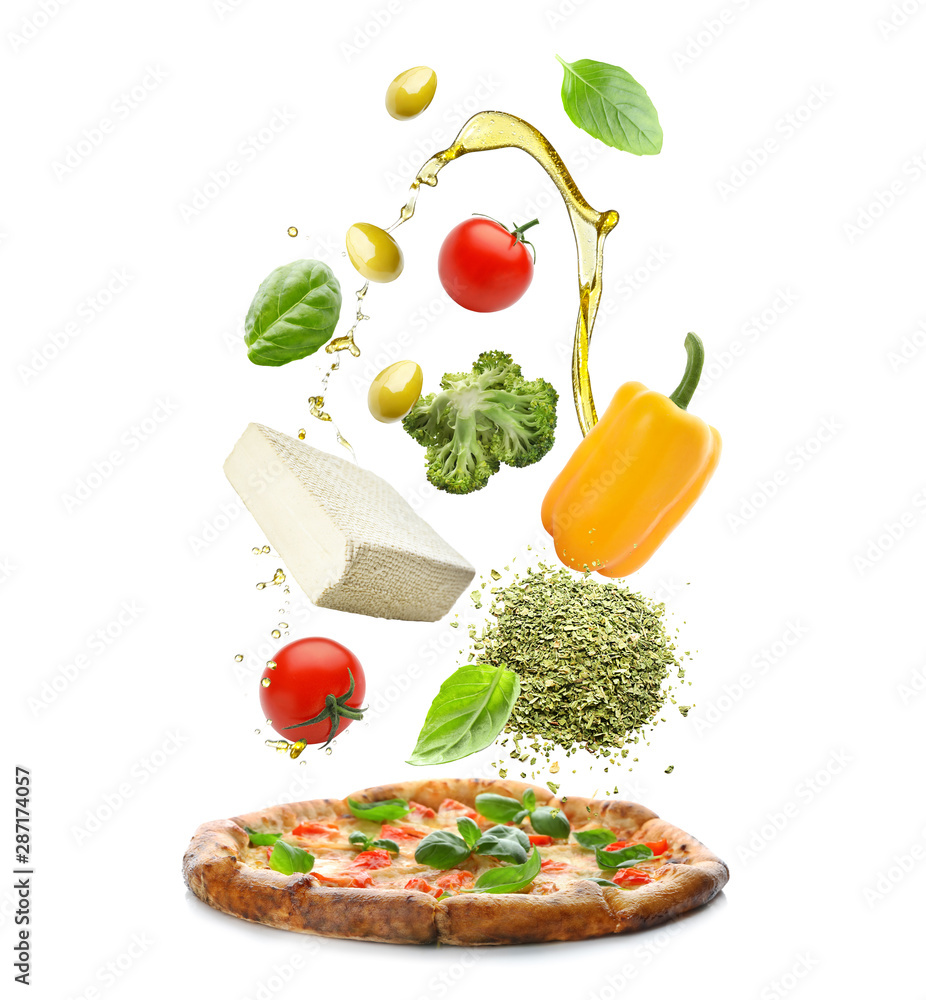 Delicious pizza Margherita on white background