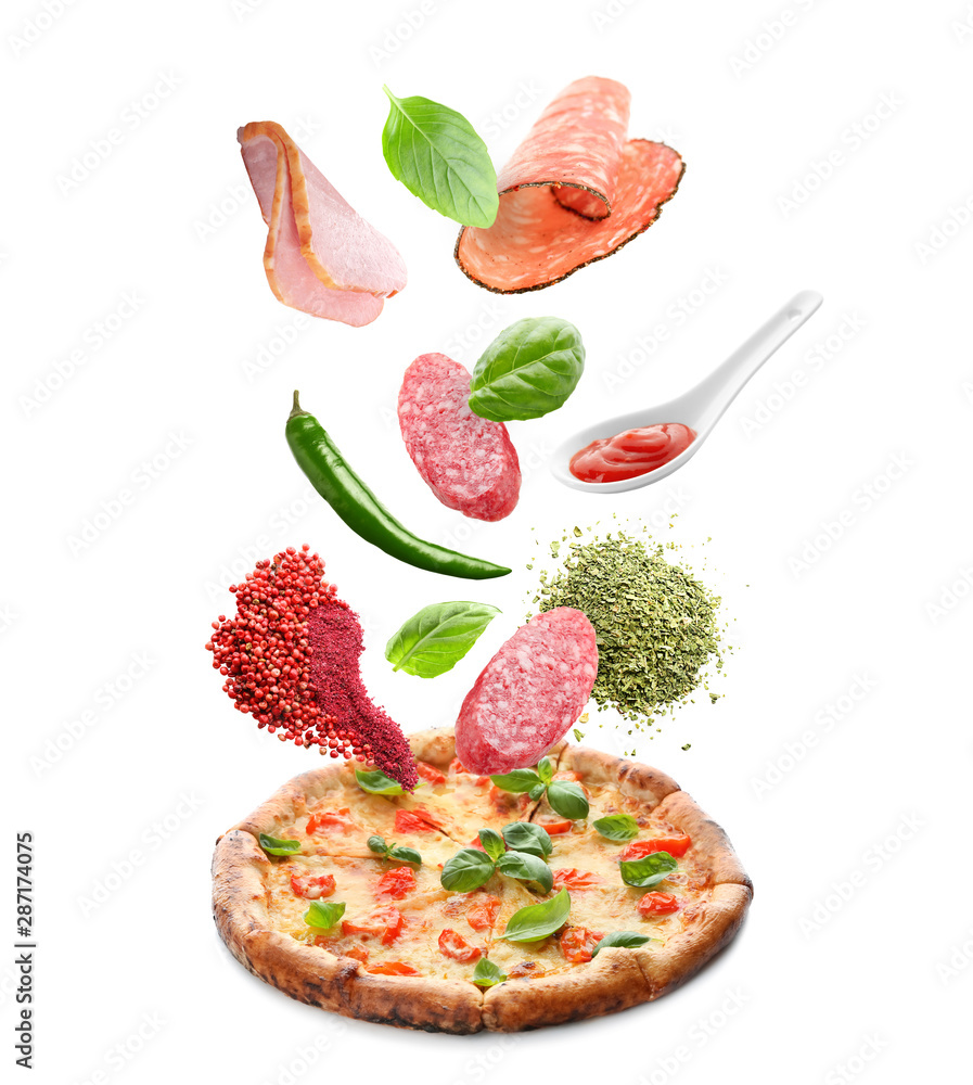 Delicious pizza Margherita on white background