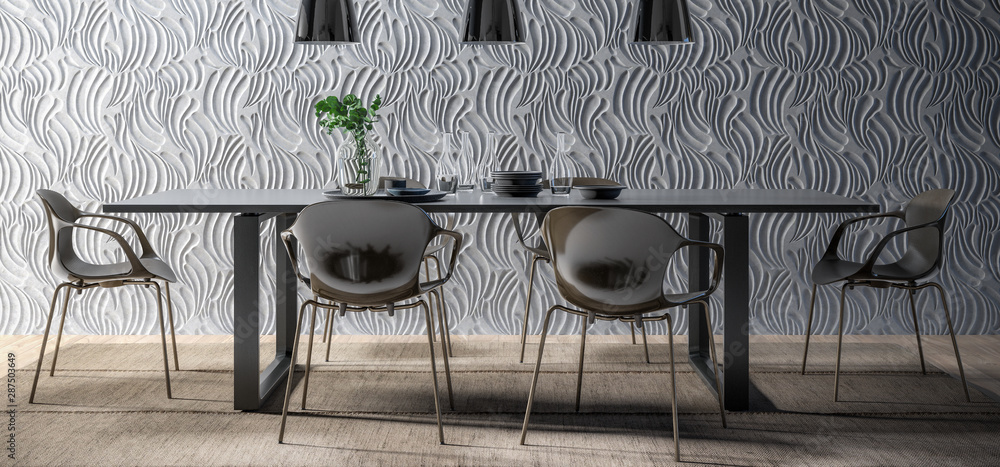 Dining Room with Modern Nope Chair Set (panoramic) - 3d visualization