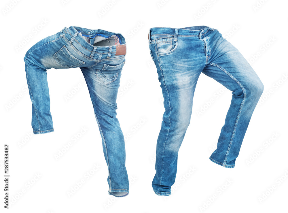 Blank jeans pants leftside and rightside isolated on a white background