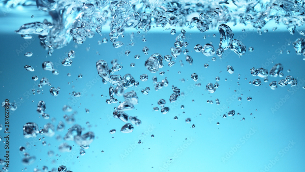 Water bubbles with soft blue background