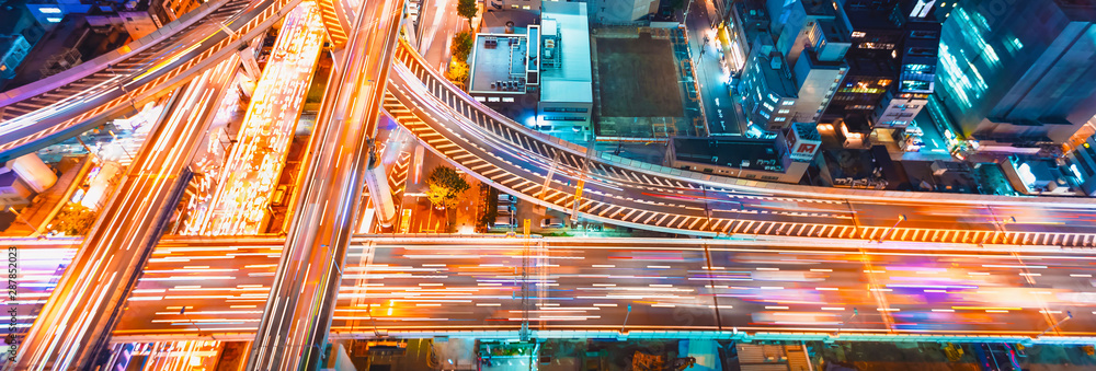 日本大阪一处大型公路交叉口鸟瞰图