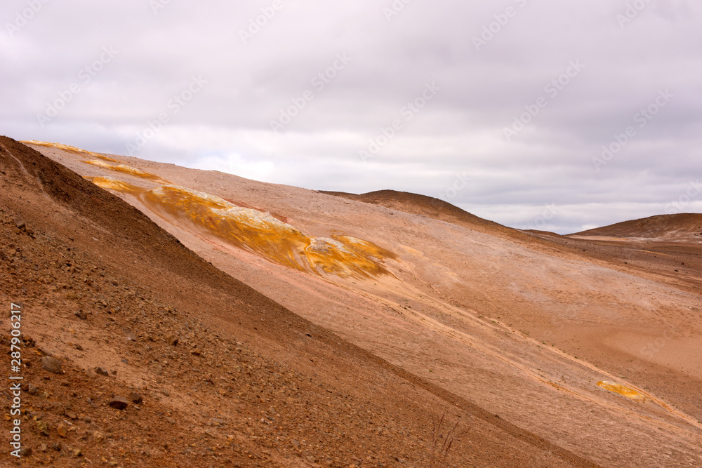 Namafjall Hverir geothermal area in North Iceland. Sulfur fields near of Mývatn lake, Iceland, Europ