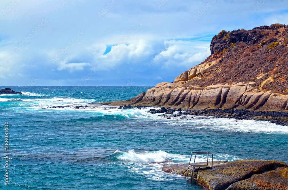 Beautiful coastal view near La Caleta fishing village in Tenerife,Canary Islands,Spain.Vacation or t