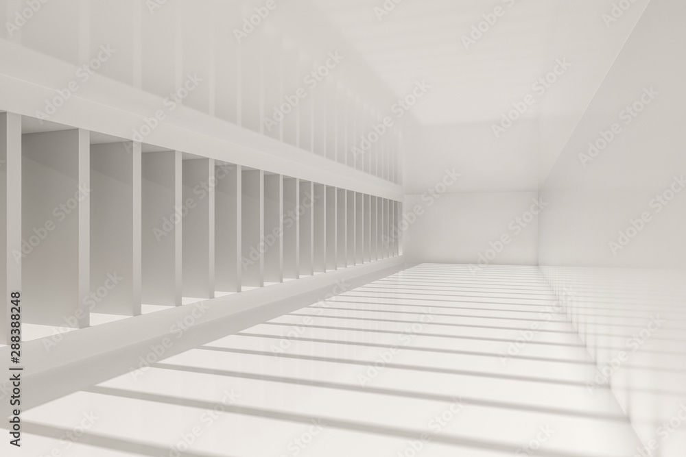 White empty room with sunshine from the side, 3d rendering