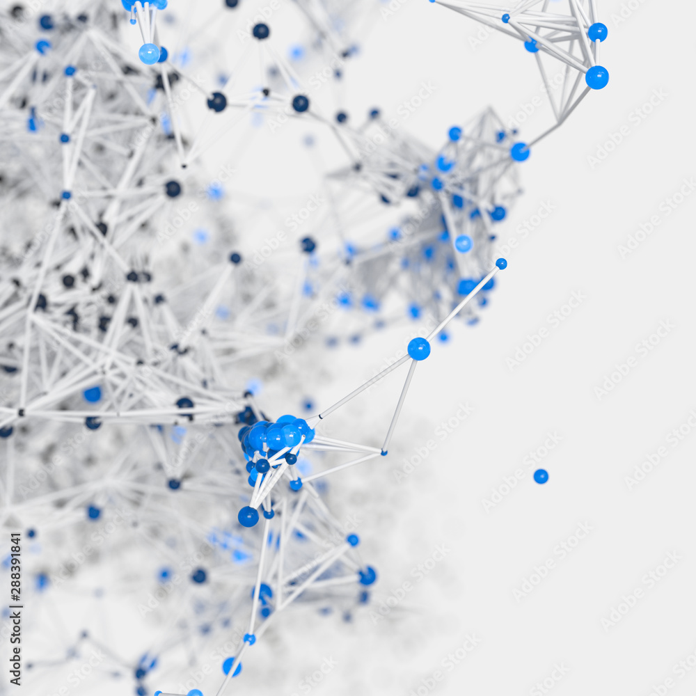 Glowing nodes with variational lines, 3d rendering