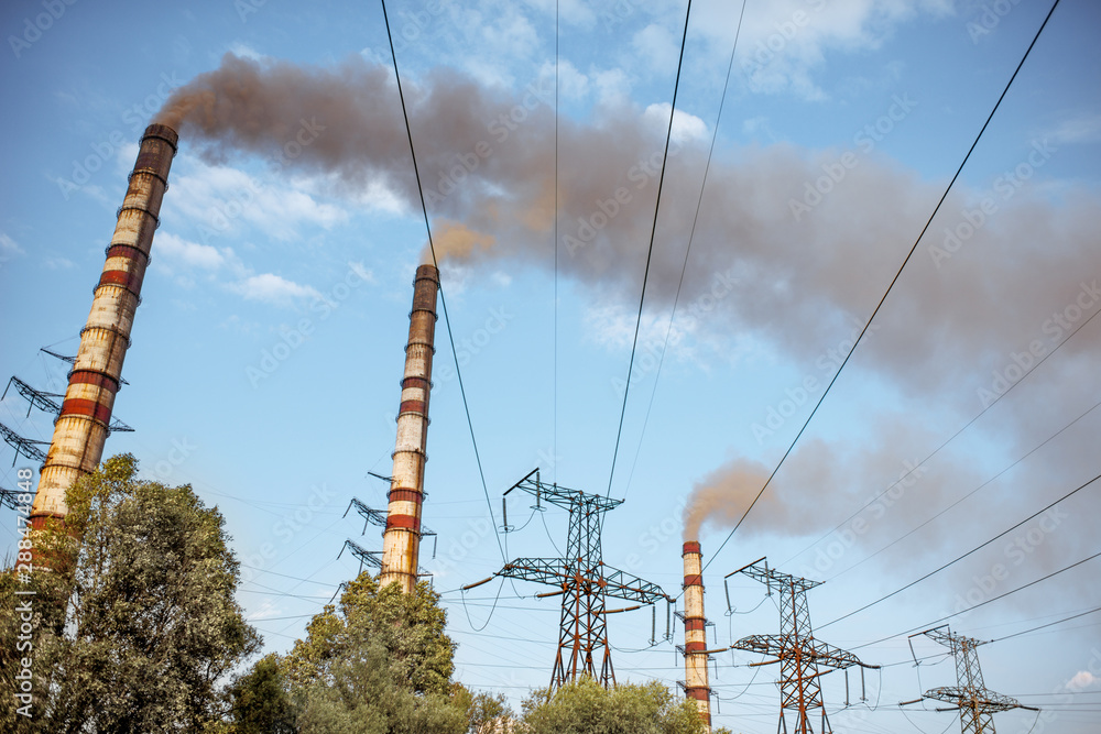 Air pollution from the old power plant heat working on coal