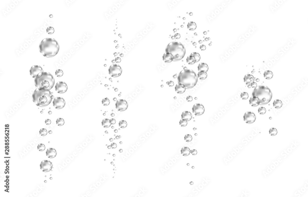 白色背景下的水下黑色气泡。