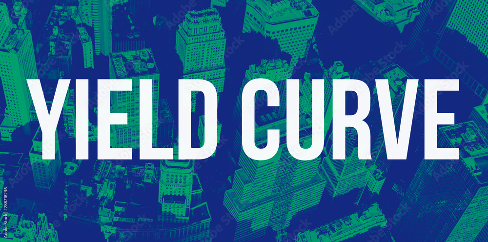 Yield curve theme with aerial view of Wall St with duotone gradient background