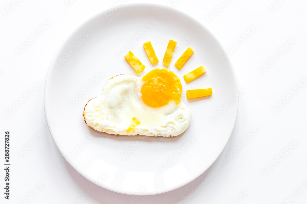 sunshine fried eggs breakfast for kid on white background