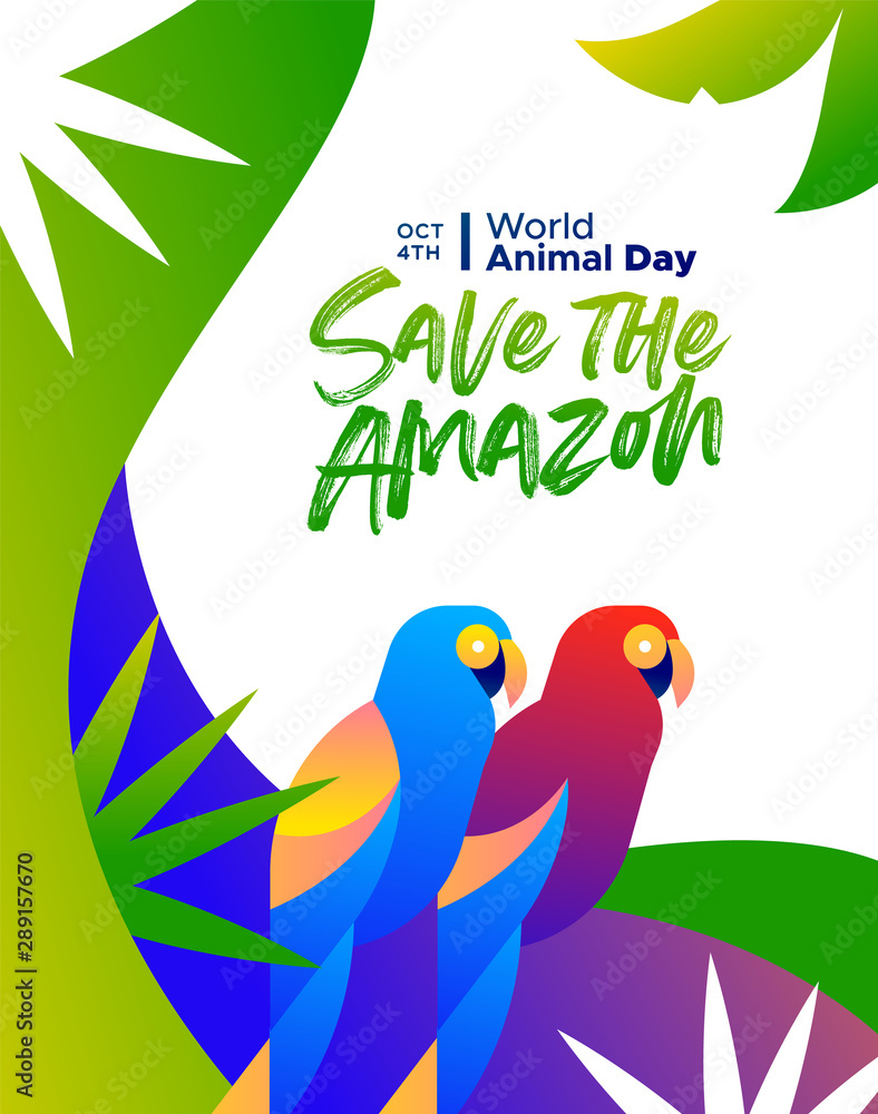 World animal day poster amazon forest parrot birds