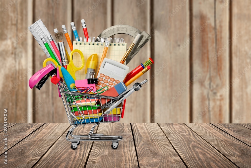 Back to School Supplies in Shopping Cart