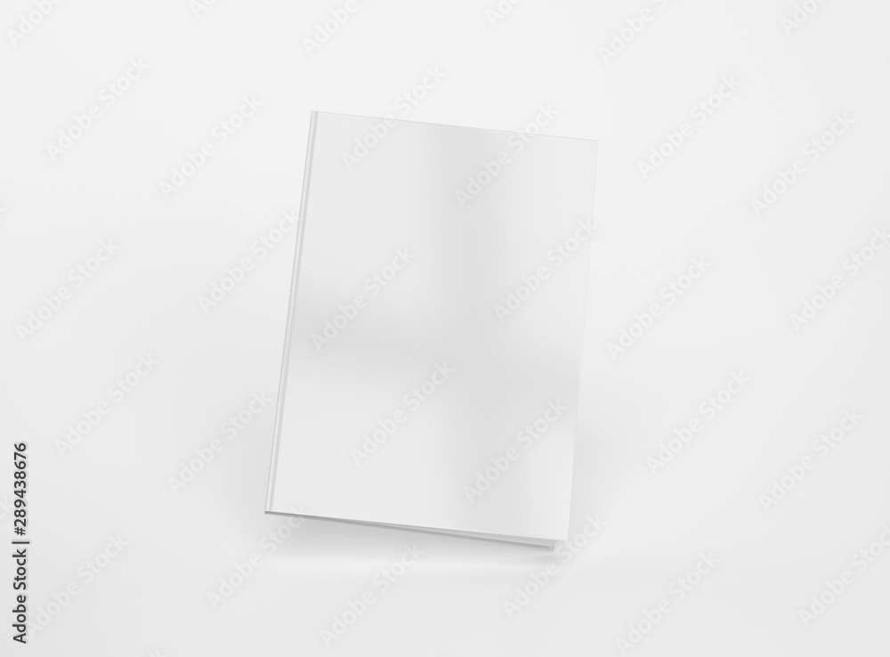 Blank A4 book hardcover mockup floating on white background 3D rendering