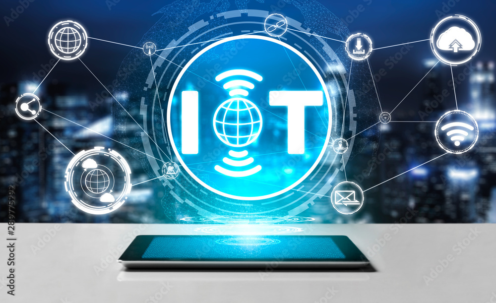 Internet of Things and Communication Technology Concept - Modern graphic interface showing smart inf