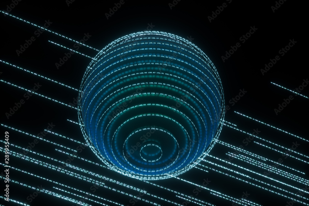 数字线条，地球仪大数据背景，3d渲染