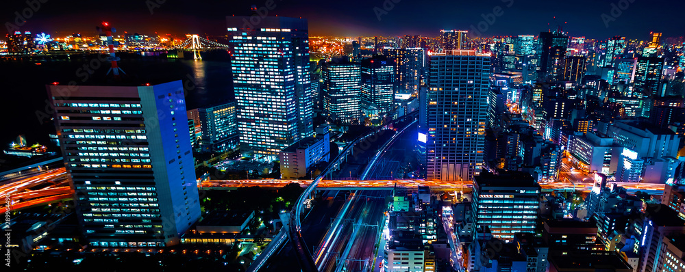 日本东京都港区夜景鸟瞰图