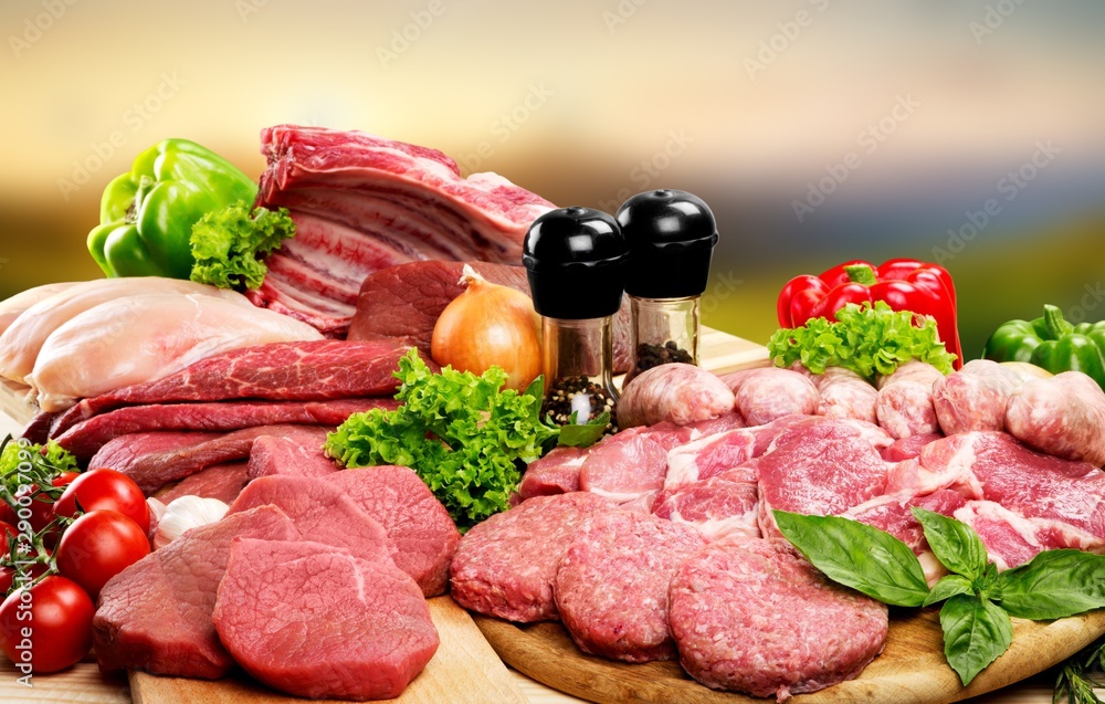 Fresh Raw Meat Background with vegetables