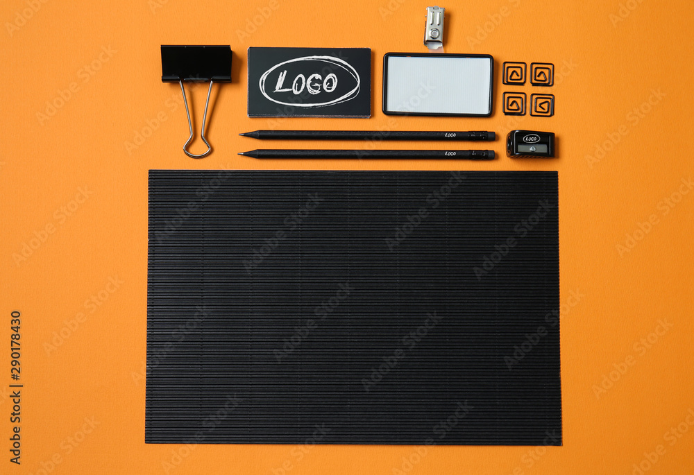 Set of items for branding on color background