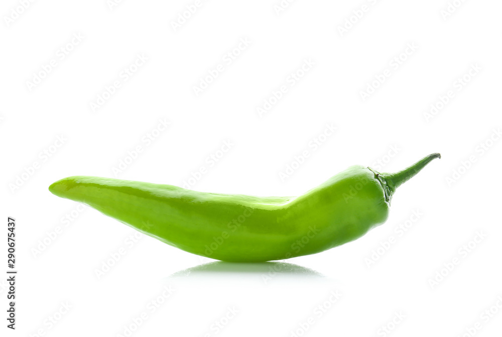 Green chili pepper on white background