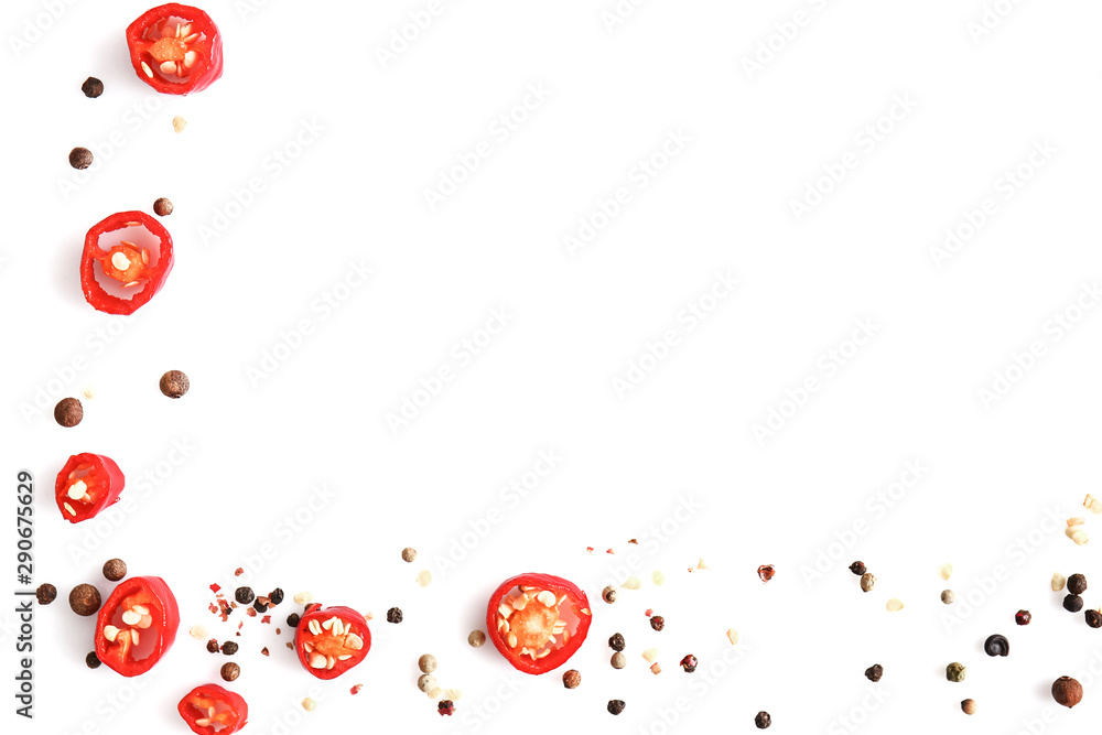 Different spices on white background