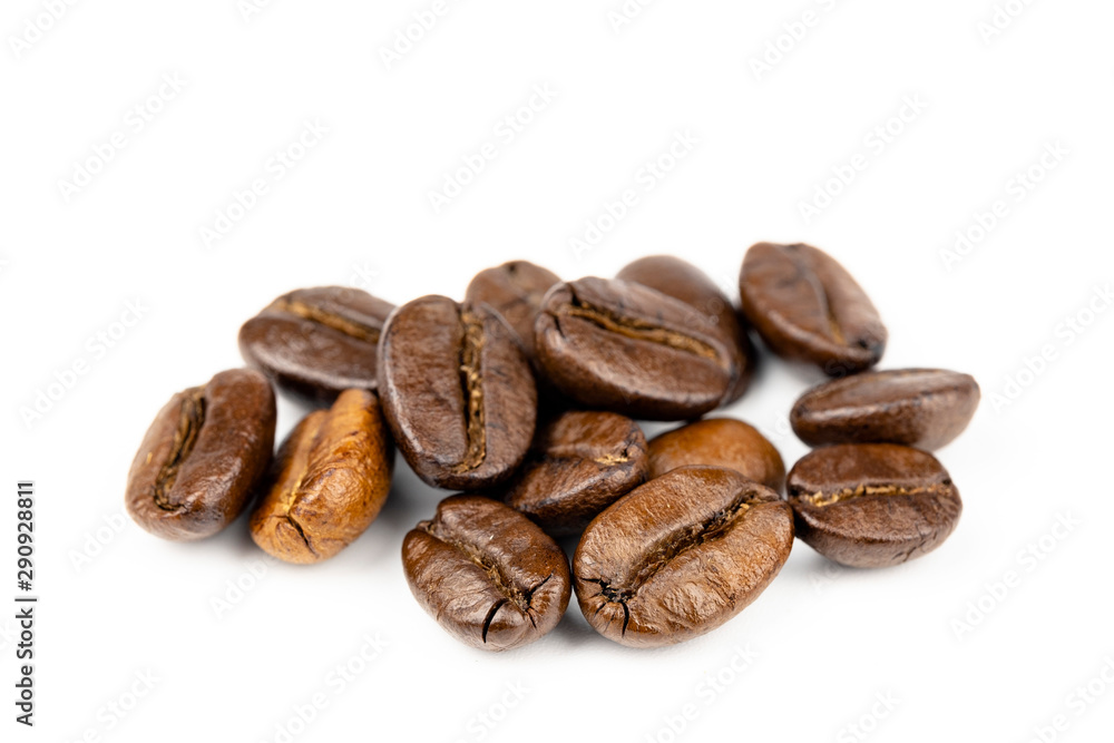 Close up of a coffee bean, Roasted coffee beans isolate on white background