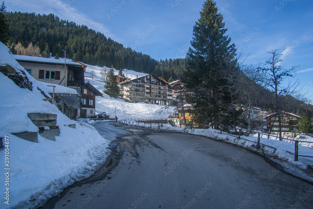 Walking around (Mürren) village In Switzerland ,this little village located up in the Swiss Alps in 