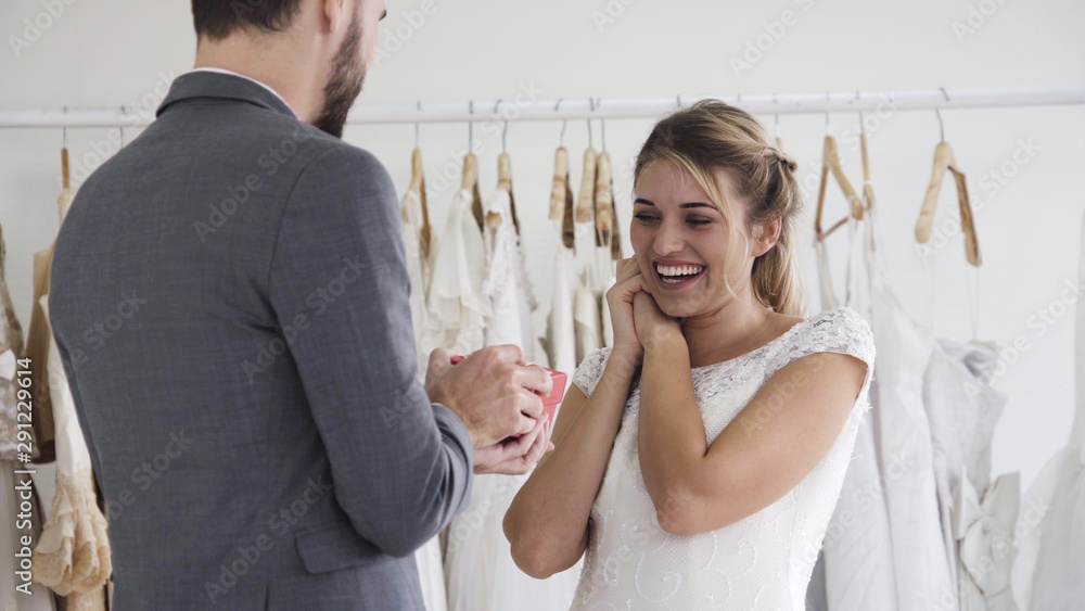 Happy bride and groom in wedding dress prepare for married in wedding ceremony. Romantic love of man