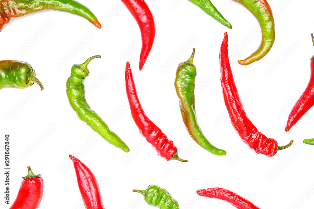 Hot chili peppers on white background