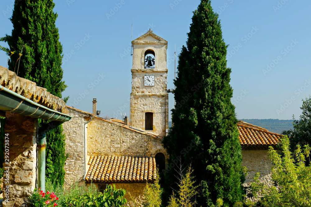 church in the middle of mediterranean village in the south of france