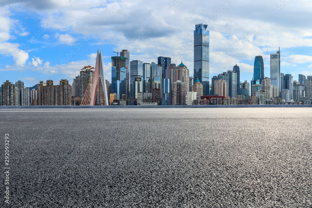 Asphalt highway passes through the city financial district in Chongqing,China.