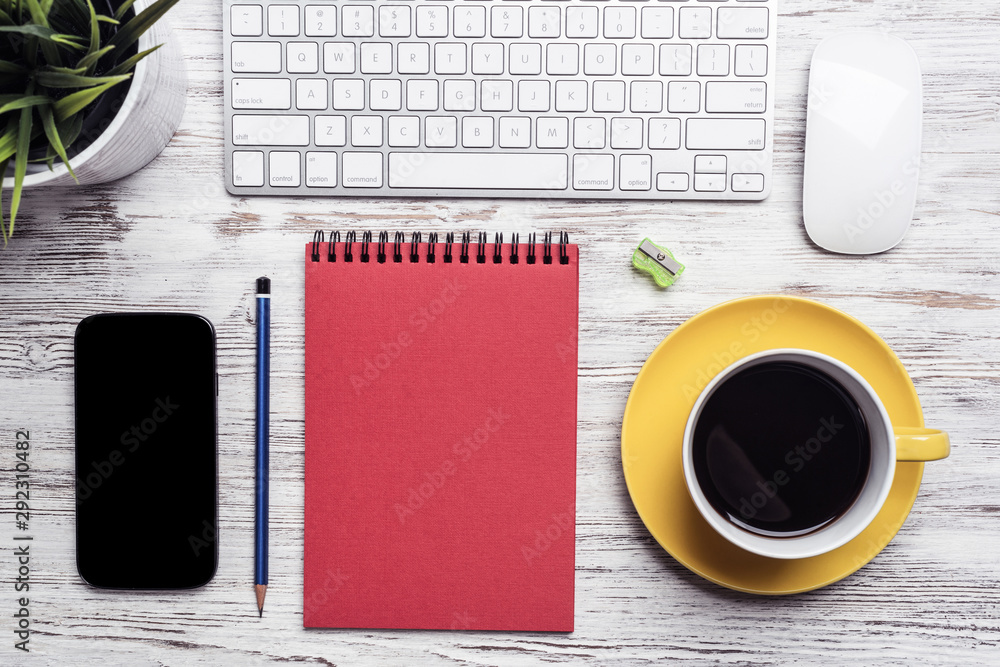 Top view office manager workspace