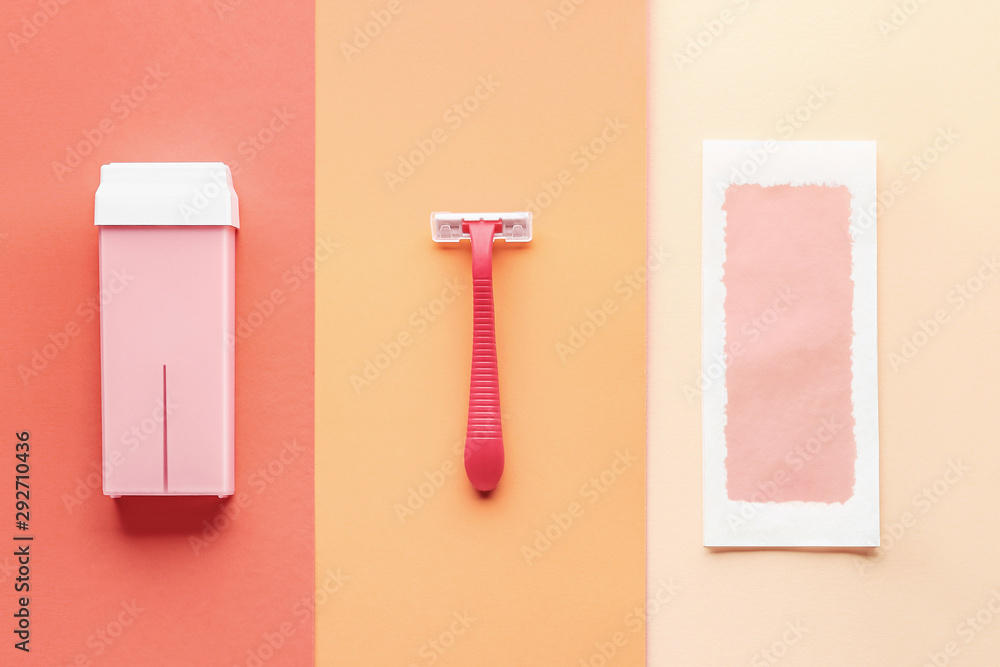 Set for hair removal on color background