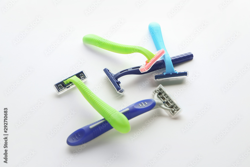 Razors for hair removal on white background