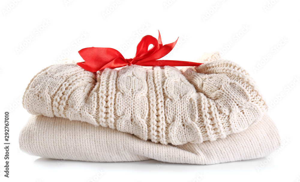 Warm Christmas clothes on white background