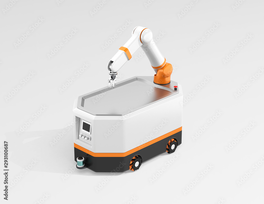 Mobile robot AGV isolated on gray background. 3D rendering image.