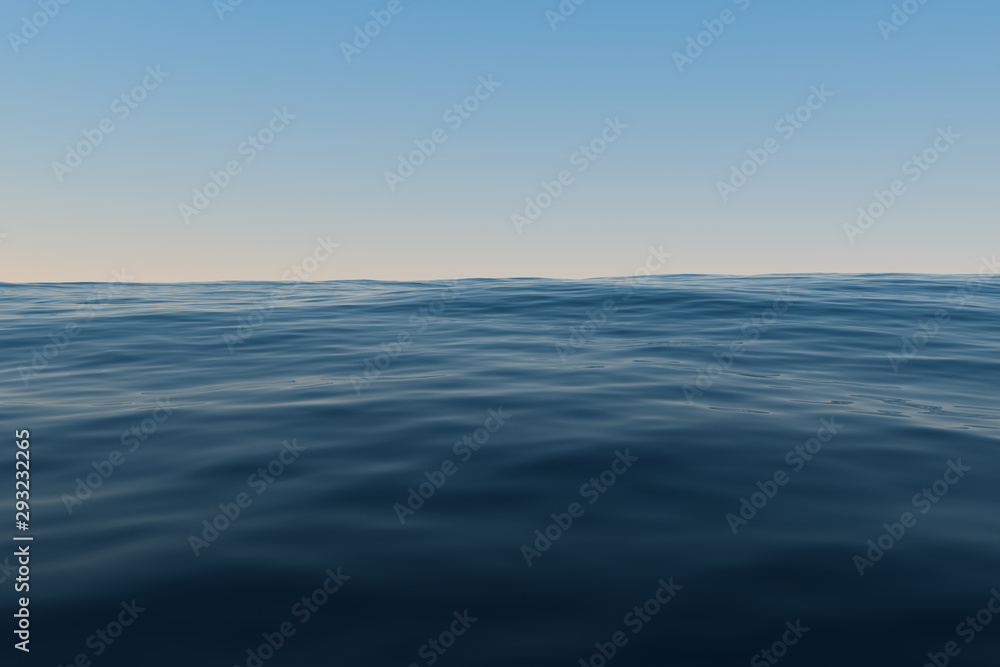 Clear blue ocean background, gradient water surface, 3d rendering.