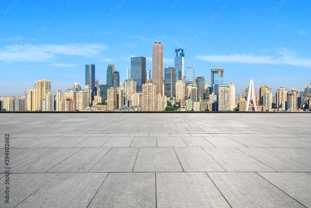 Empty square floor and modern city skyline in chongqing,China.