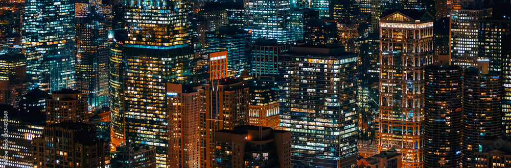 芝加哥城市夜景摩天大楼鸟瞰图