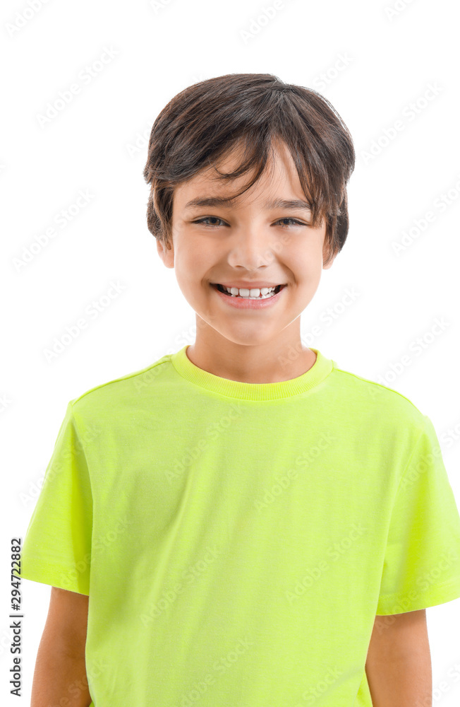 Cute little boy on white background