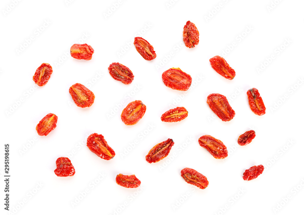 Dried tomatoes on white background