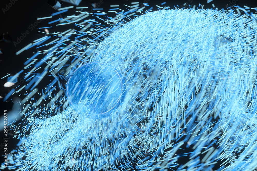 High speed vortex particles, 3d rendering.