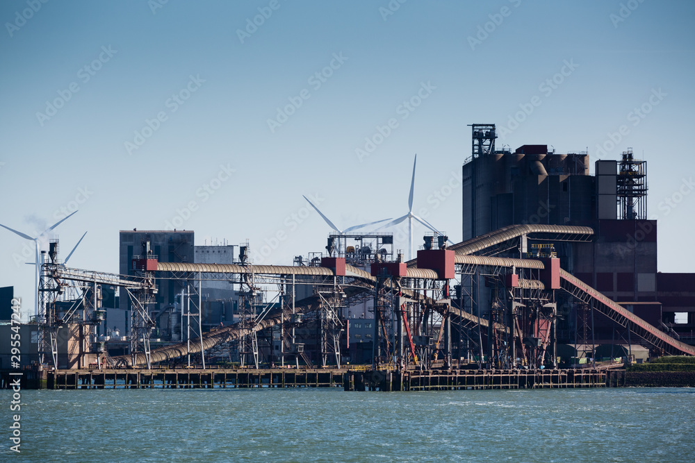 Bulk Cargo Terminal with Conveyor Belts at a Seaport