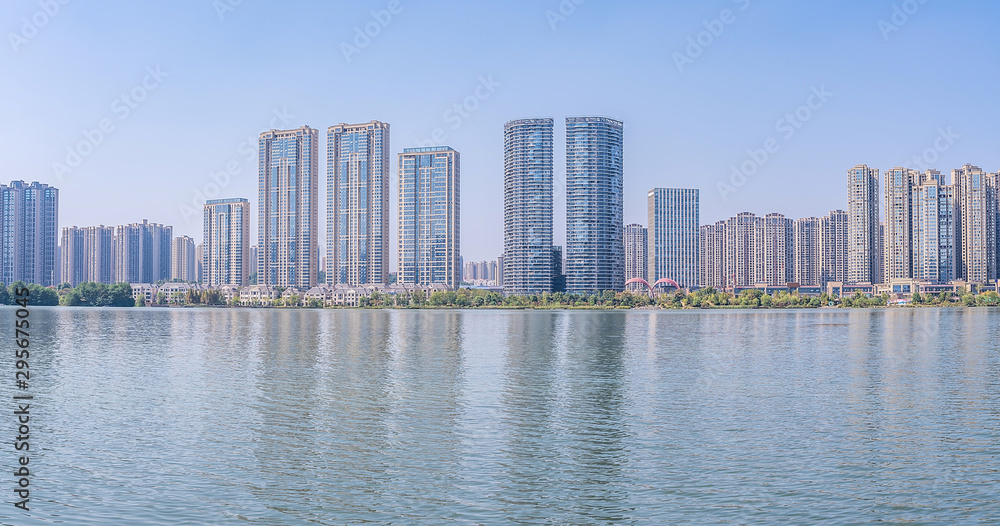 Skyline panorama of Meixi Lake waterfront building in Changsha, Hunan, China