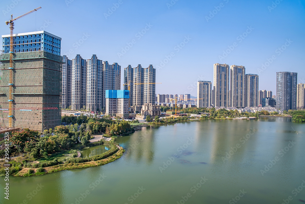 Meixi Lake City Island Viewing Platform and Construction of Intensive Real Estate in Changsha City, 