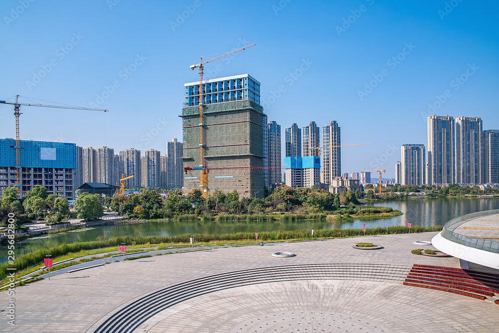 Meixi Lake City Island Viewing Platform and Construction of Intensive Real Estate in Changsha City, 